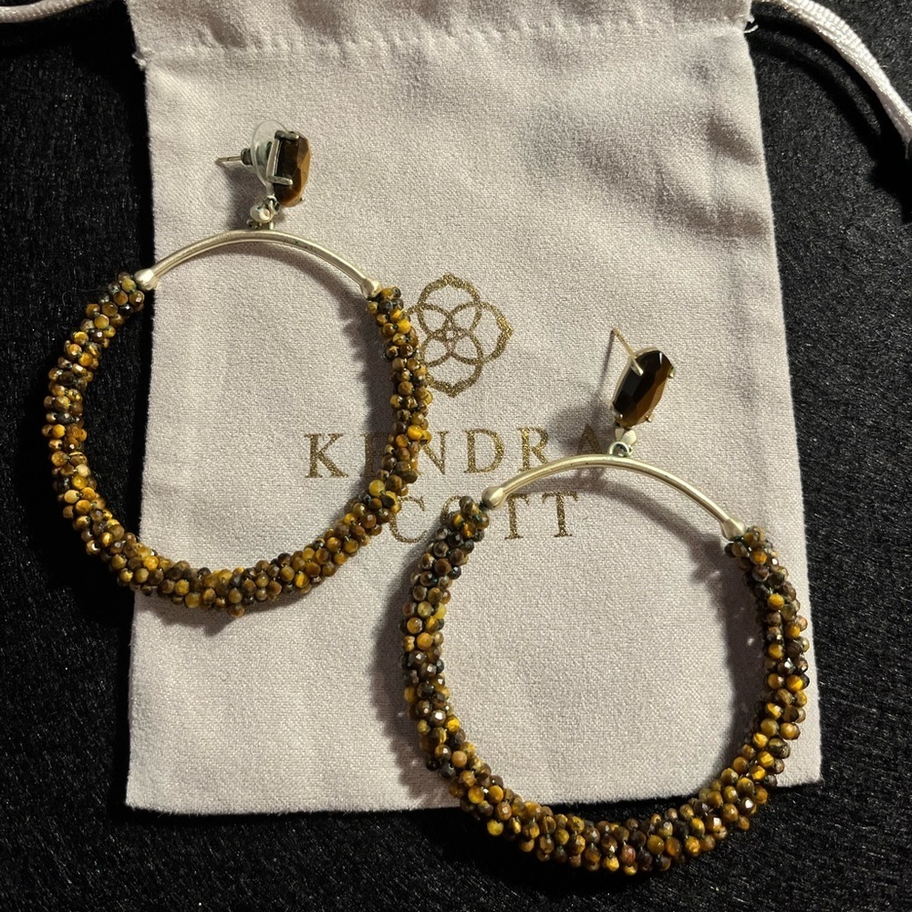 Kendra Scott Russel Hoop Earrings – Gold & Brown Tiger Eye